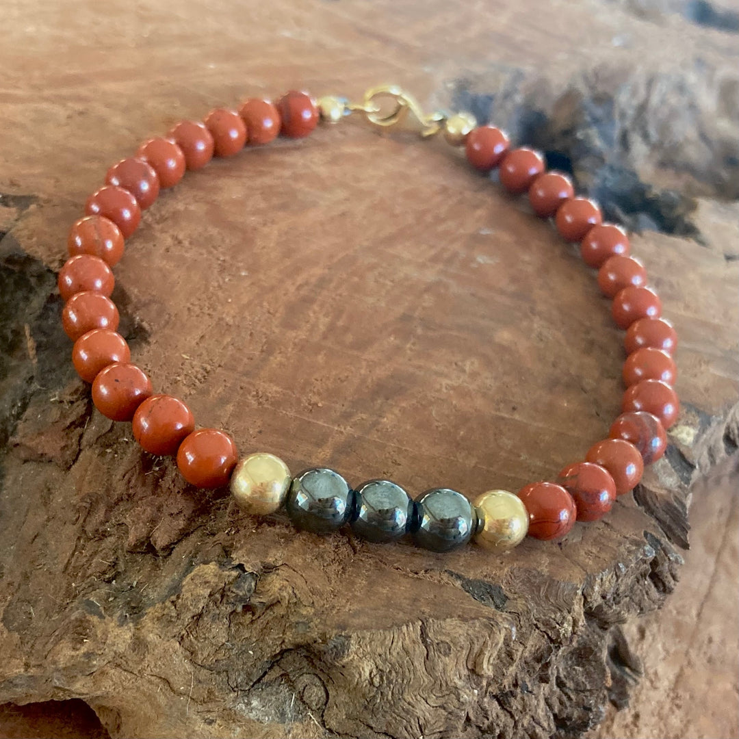 Unshakeable Soul - Red Jasper & Hematite - Gold Men's Bracelet