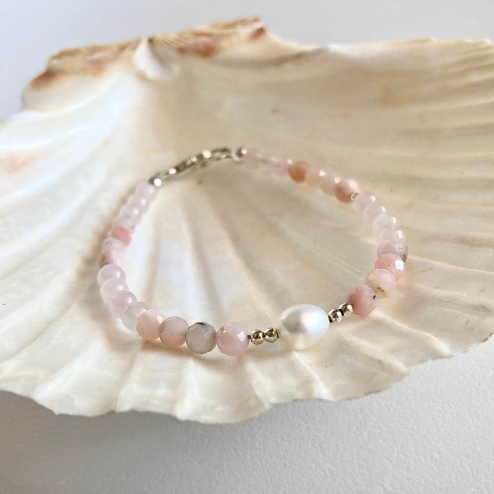 Pink Opal, Rose Quartz & Pearl Bracelet