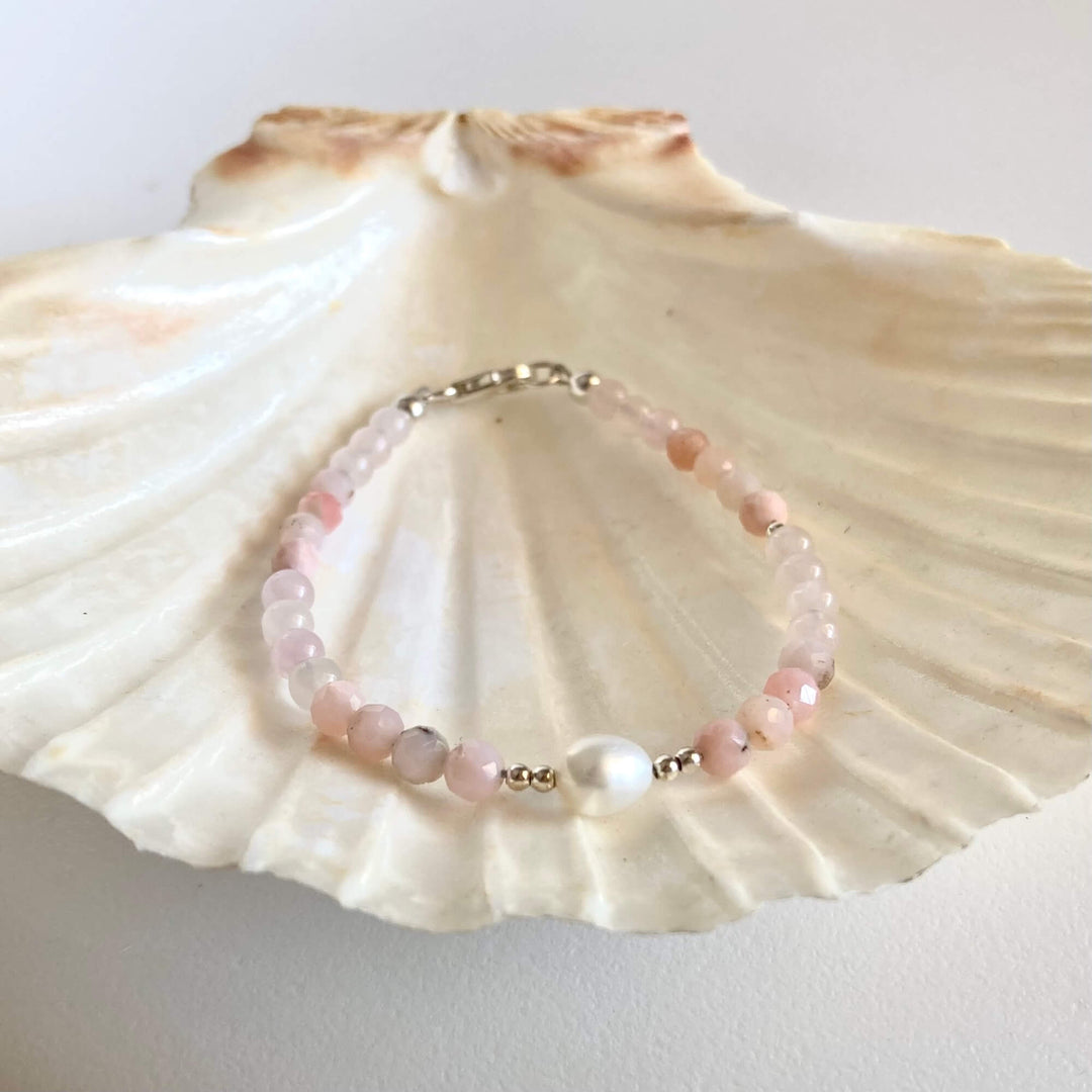 Pink Opal, Rose Quartz & Pearl Bracelet