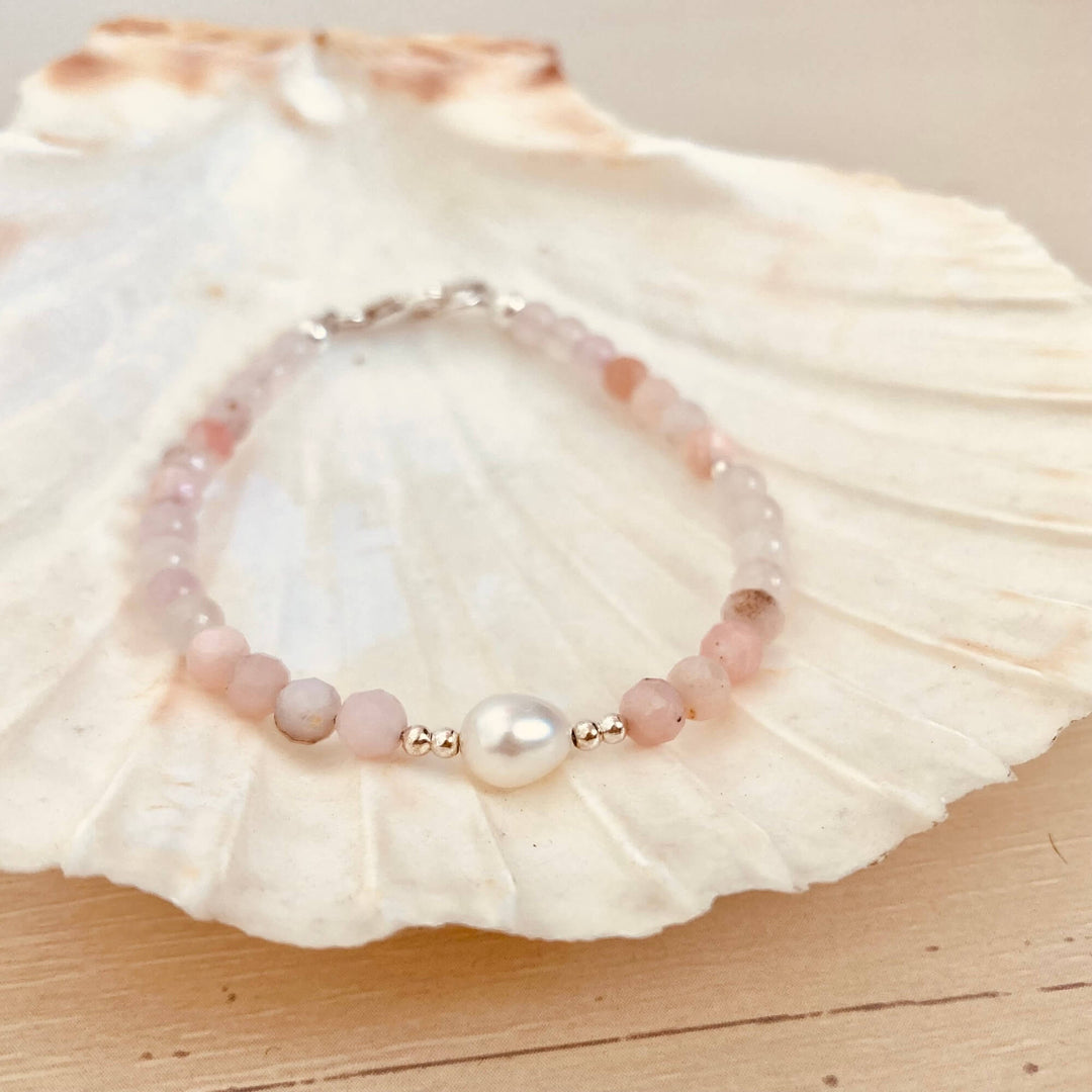 Pink Opal, Rose Quartz & Pearl Bracelet