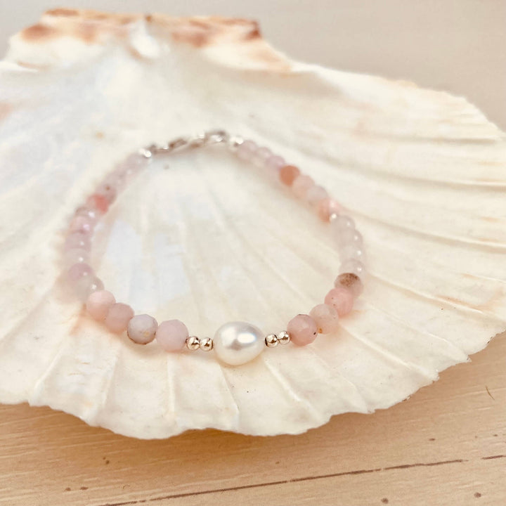 Pink Opal, Rose Quartz & Pearl Bracelet