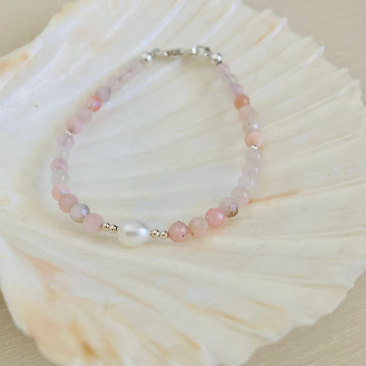 Pink Opal, Rose Quartz & Pearl Bracelet