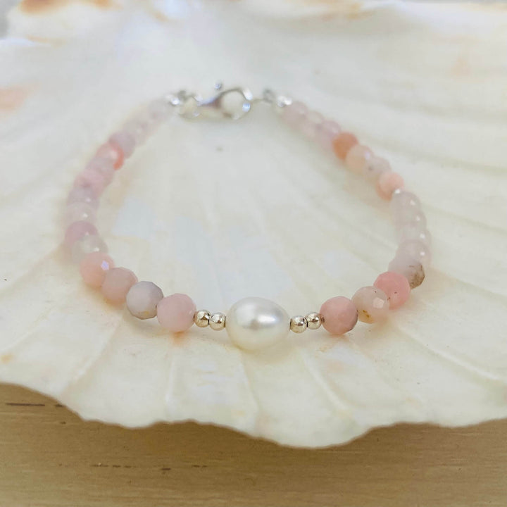 Pink Opal, Rose Quartz & Pearl Bracelet