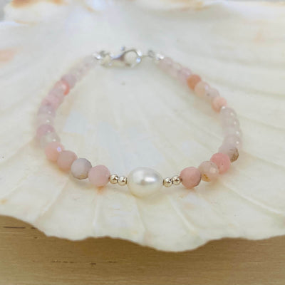 Pink Opal, Rose Quartz & Pearl Bracelet