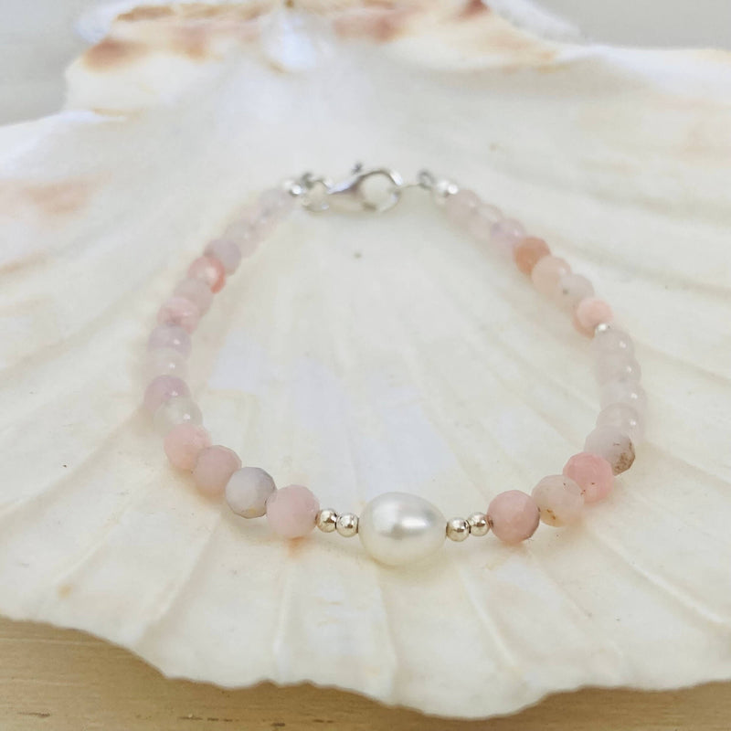 Pink Opal, Rose Quartz & Pearl Bracelet