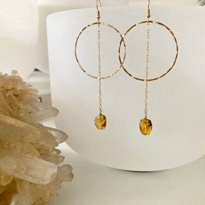 Golden Priestess - Hoop & Amber Earrings