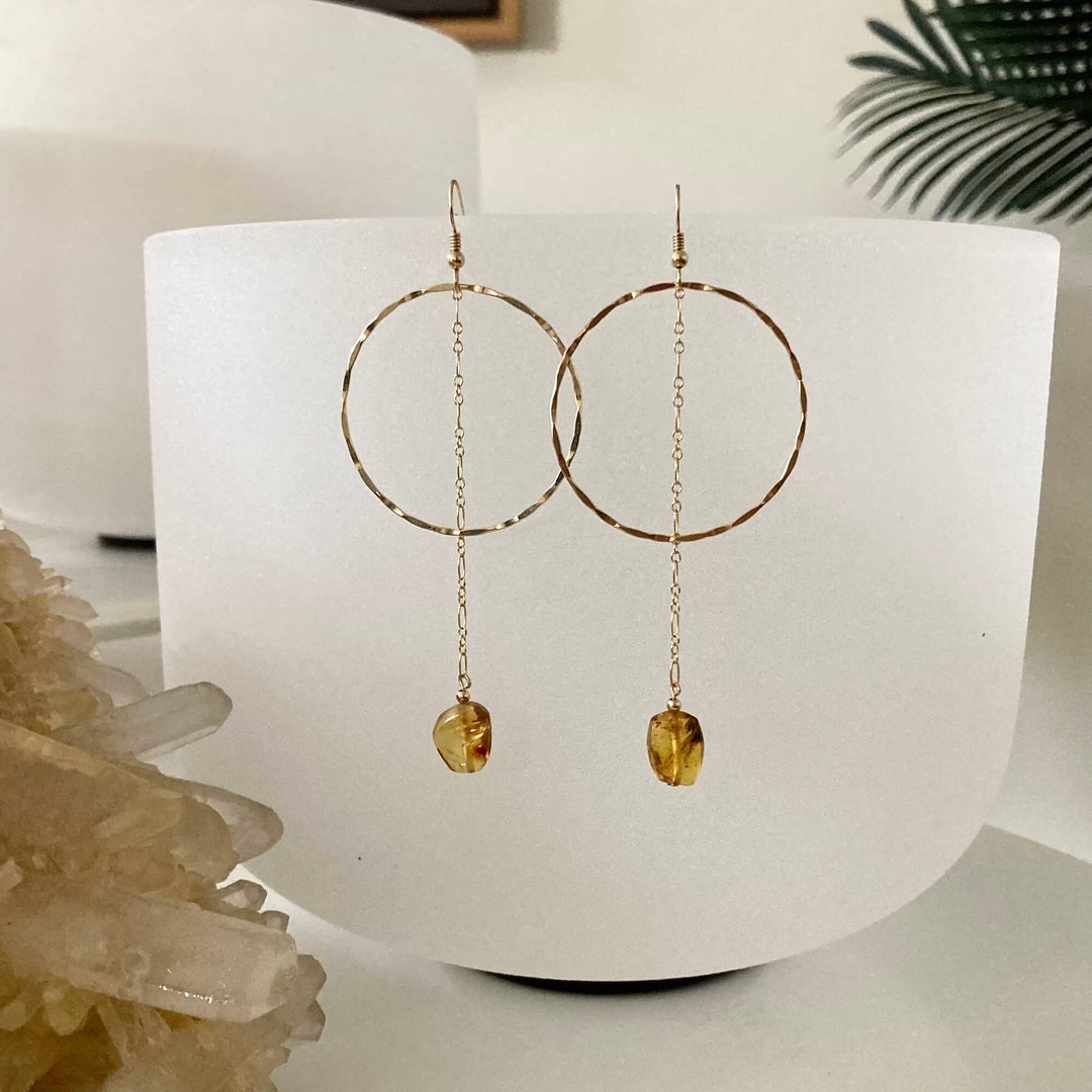 Golden Priestess - Hoop & Amber Earrings