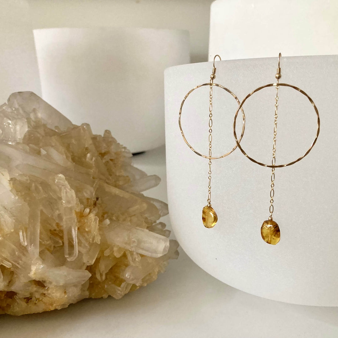 Golden Priestess - Hoop & Amber Earrings