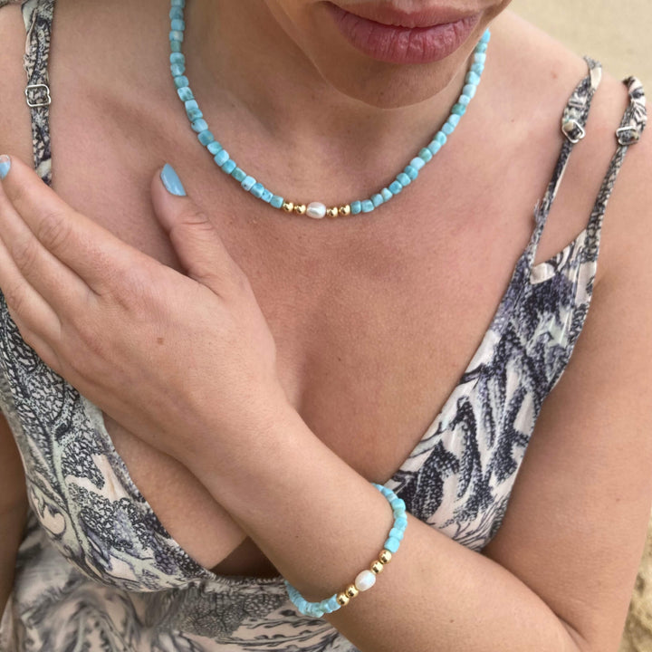 Atlantis Larimar & Pearl Gold Bracelet