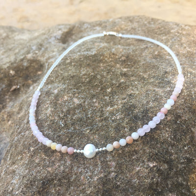 Pink Opal, Rose Quartz & Pearl Necklace