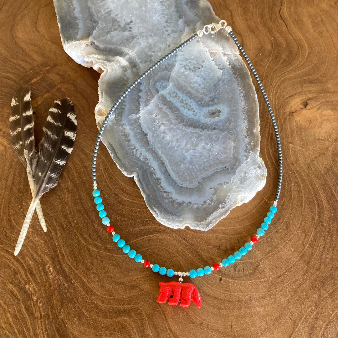 The Wolf Howlite and Blue Magnesite Kid's Necklace