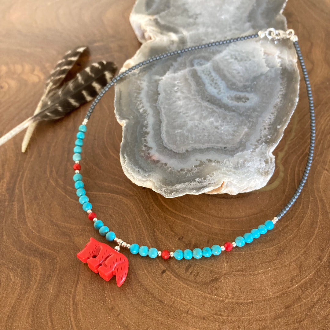 The Wolf Howlite and Blue Magnesite Kid's Necklace