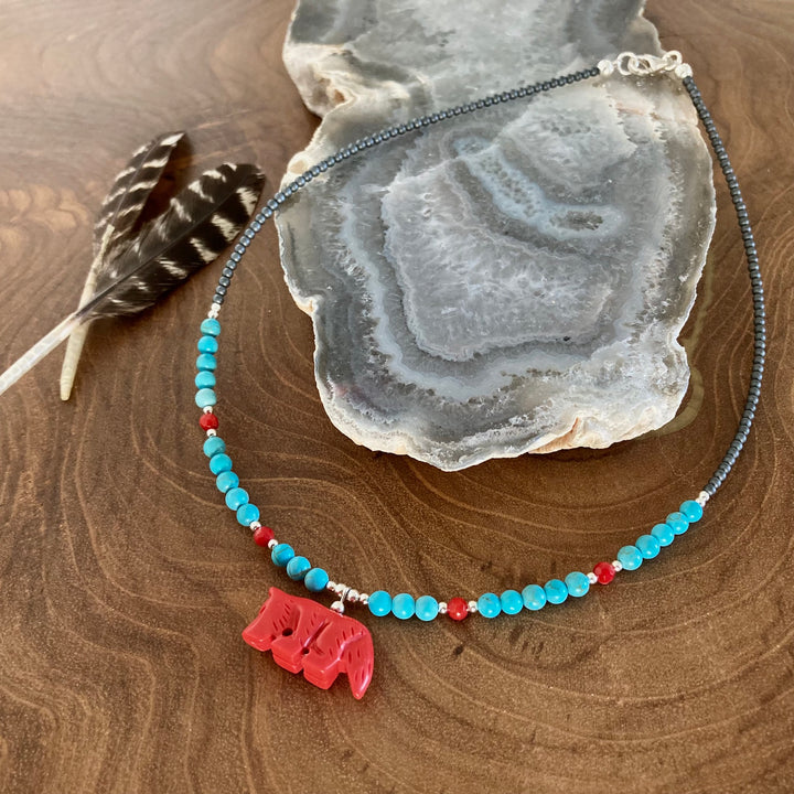 The Wolf Howlite and Blue Magnesite Kid's Necklace