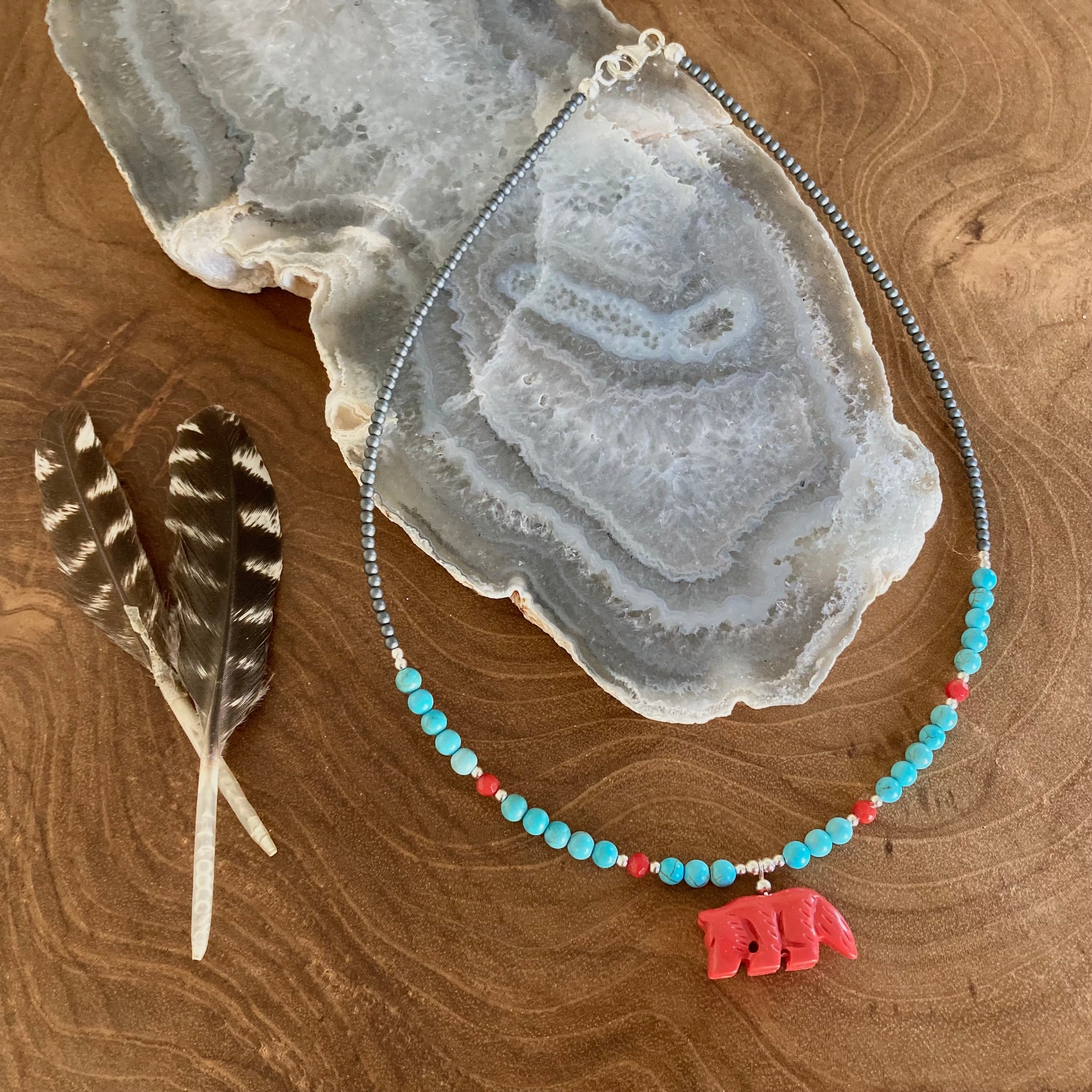 The Wolf Howlite & Blue Magnesite Kid's Necklace - Lil Chief & Star ...
