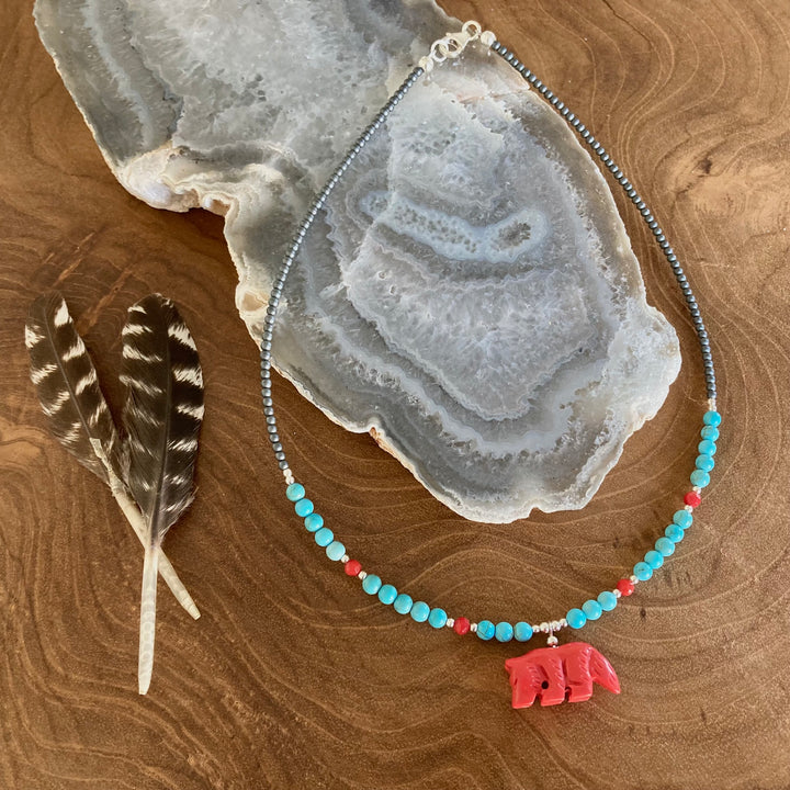 The Wolf Howlite and Blue Magnesite Kid's Necklace