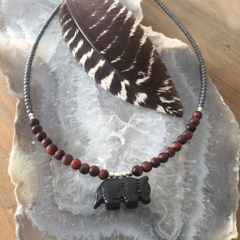 The Wolf Black Onyx and Red Tigers Eye Kids Necklace