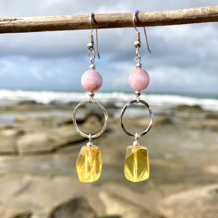 Amber & Kunzite Earrings for women