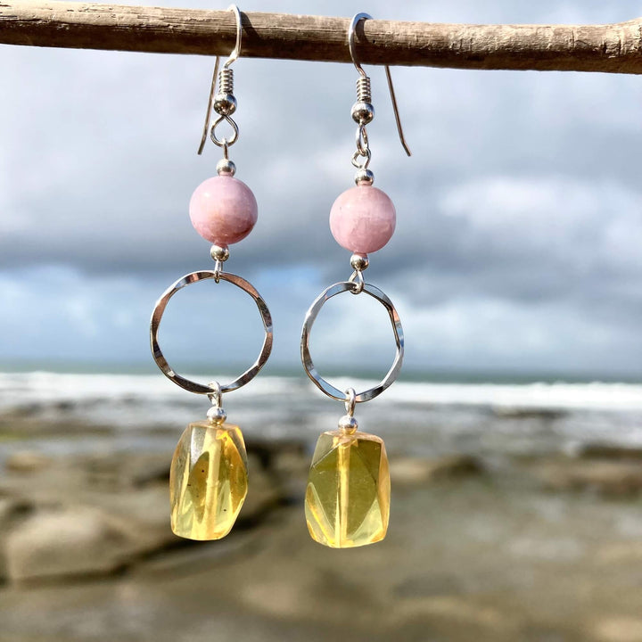 Amber & Kunzite Earrings for healing