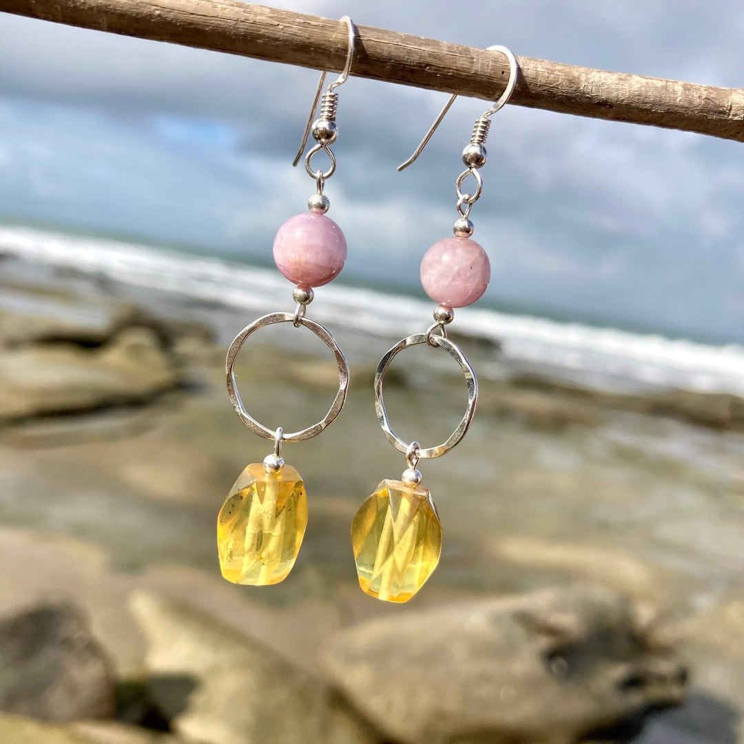 Amber & Kunzite healing Earrings