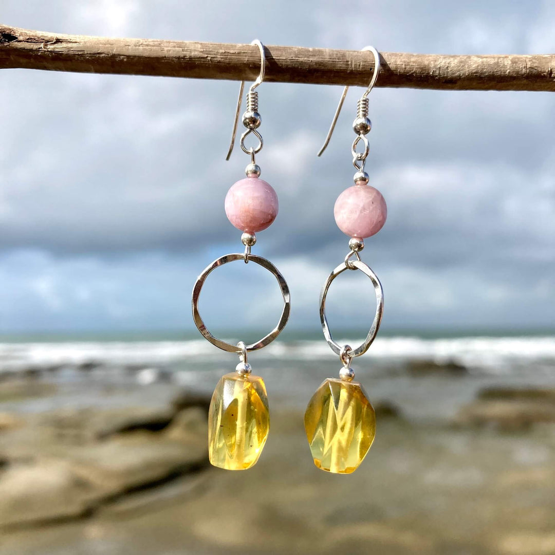 Amber & Kunzite Earrings