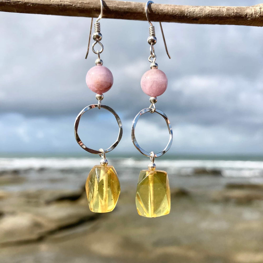 Amber & Kunzite Earrings