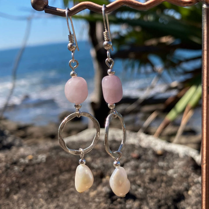 Kunzite & Pearl Pendant Earrings