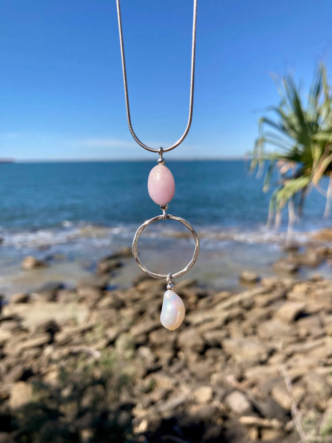 Kunzite & Pearl Pendant healing Necklace