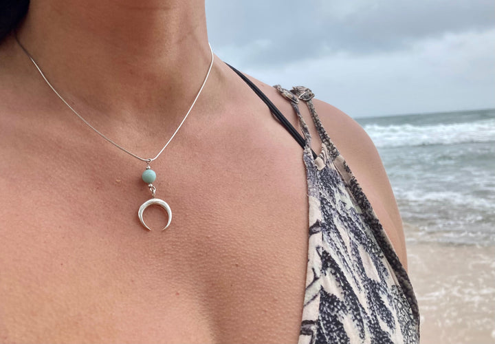 La Luna Love Larimar Crescent Moon Pendant Necklace