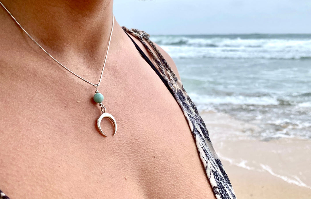 La Luna Love Larimar Crescent Moon Pendant Necklace