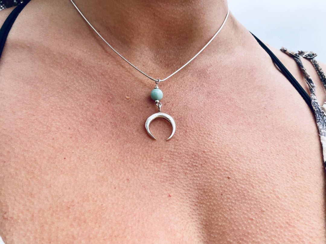 La Luna Love Larimar Crescent Moon Pendant Necklace