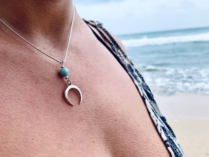 La Luna Love Larimar Crescent Moon Pendant Necklace