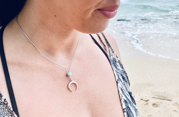 La Luna Love Larimar Crescent Moon Pendant Necklace