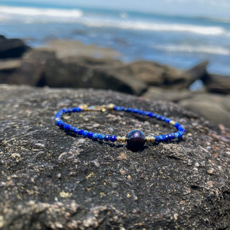Lapis Lazuli & Black Pearl Bracelet for women