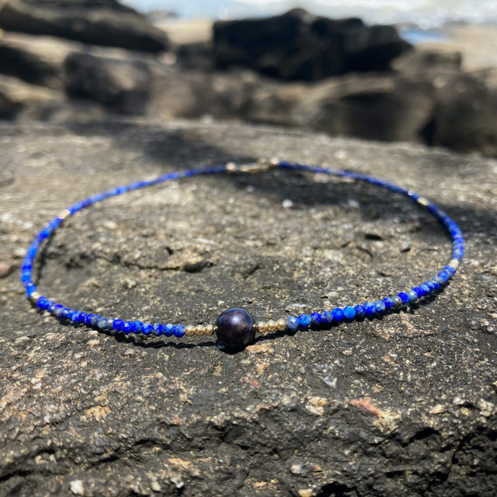 Lapis Lazuli & black Pearl Crystal Necklace