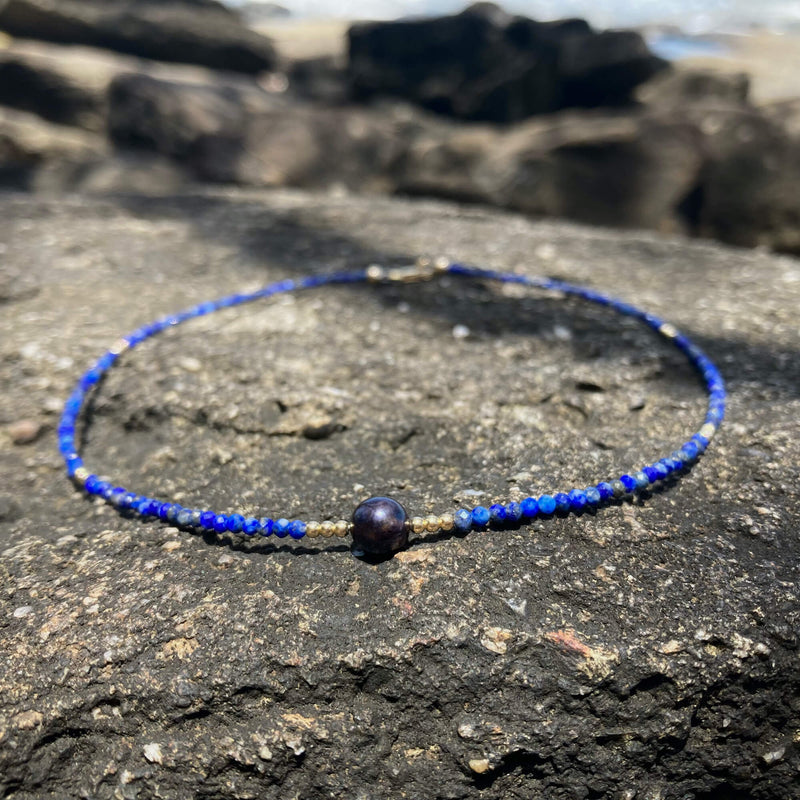 Lapis Lazuli & black Pearl Empowerment Necklace