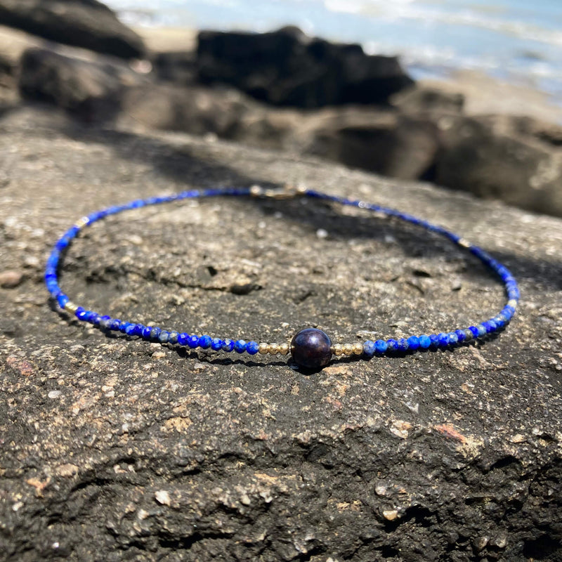Lapis Lazuli & black Pearl Necklace