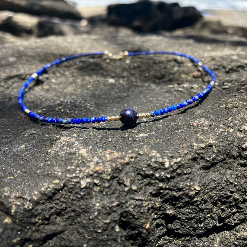 Lapis Lazuli & black Pearl Necklace for healing