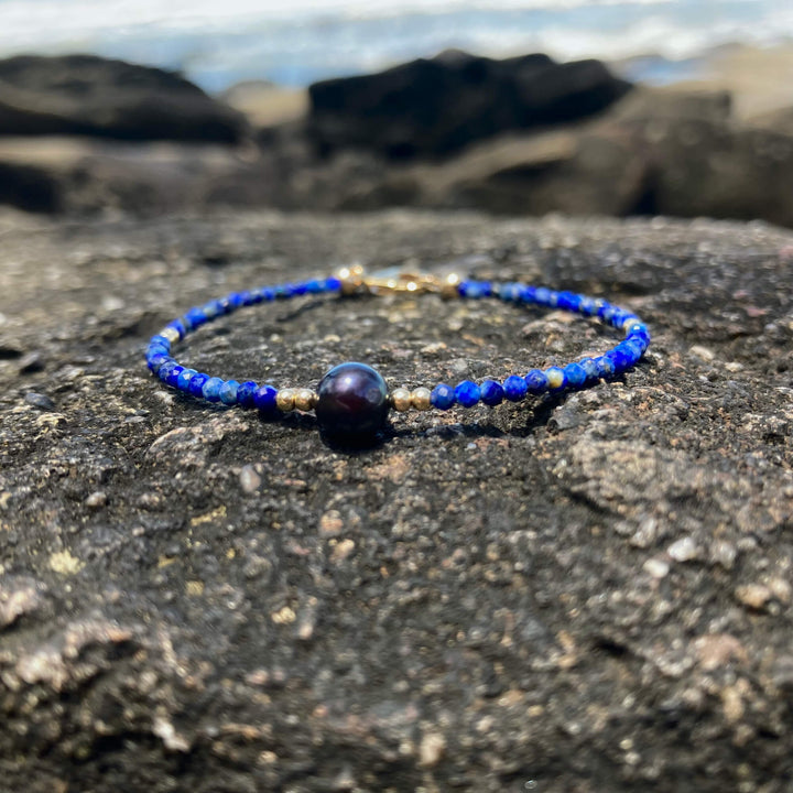 Lapis Lazuli & Black Pearl Crystal Bracelet