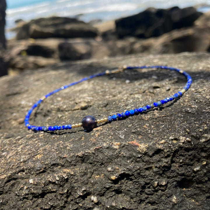 Lapis Lazuli & black Pearl healing empowerment Necklace