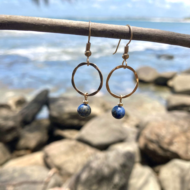 Lapis lazuli Gold Hoop Healing Earrings