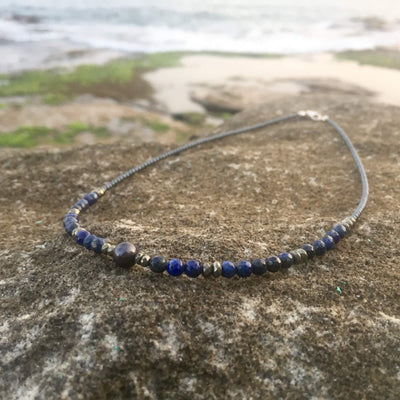 Lapis Lazuli, Pyrite & Black Pearl Healing Necklace