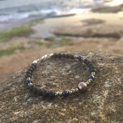 Lapis Lazuli, Pyrite & Black Pearl Lava Stone  Diffuser Bracelet