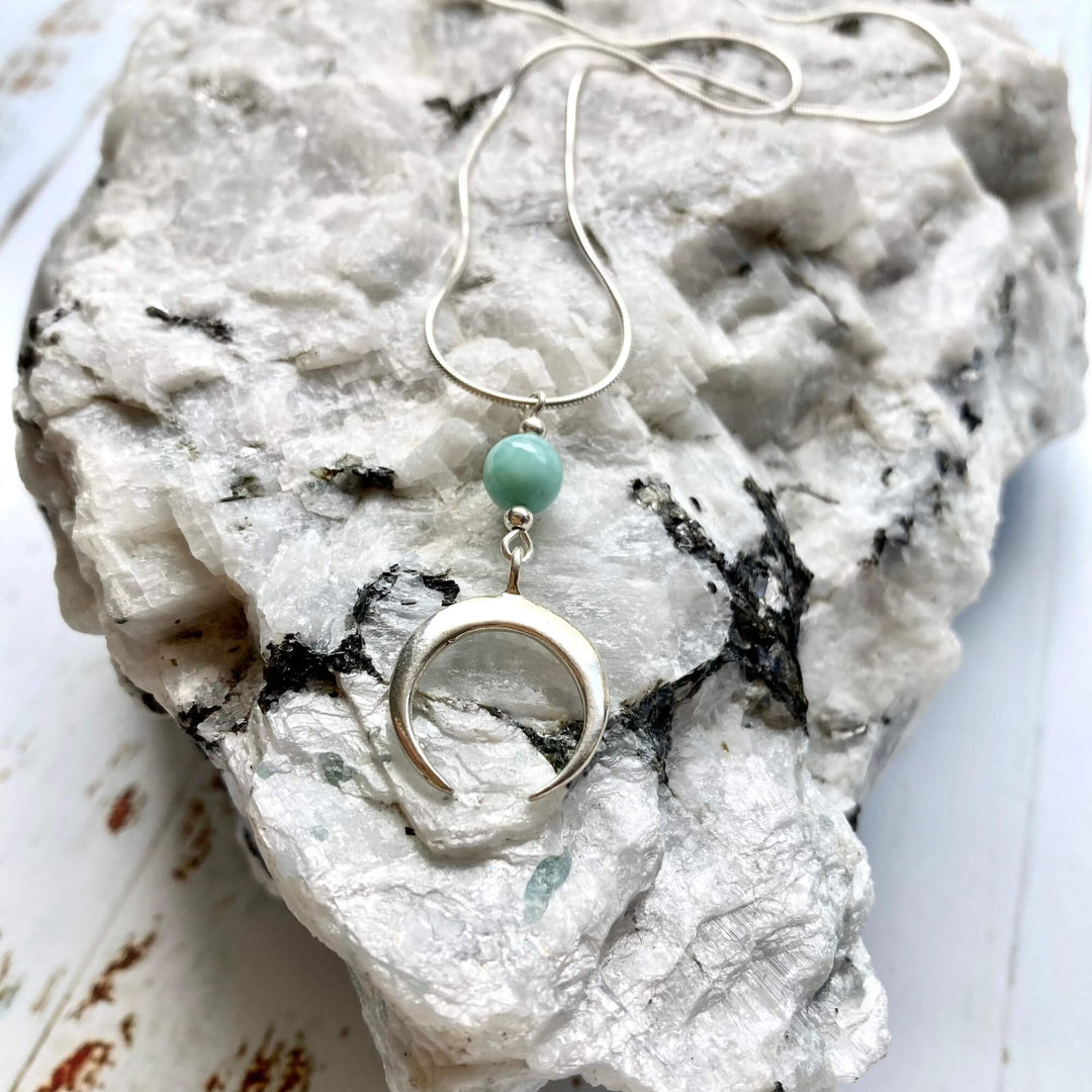 Larimar crescent moon healing pendant necklace