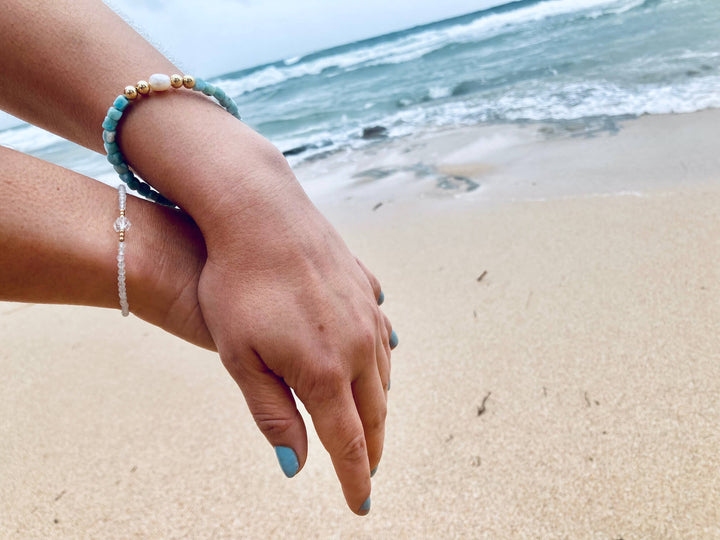 Atlantis Larimar & Pearl Gold Bracelet