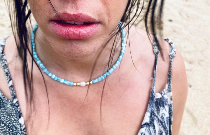 Atlantis Larimar & Pearl Gold Necklace