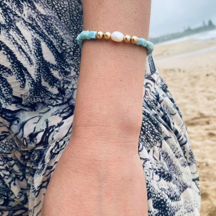 Atlantis Larimar & Pearl Gold healing Bracelet