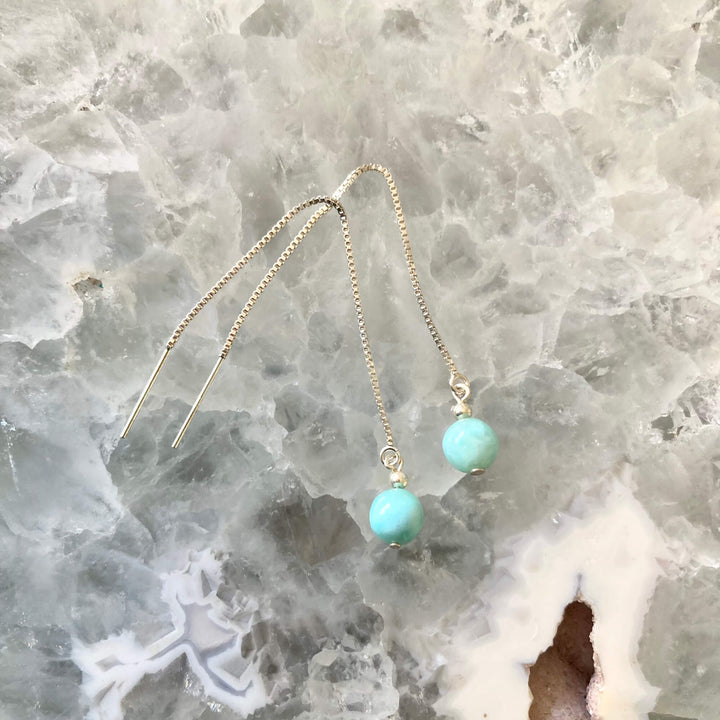     Larimar Thread Crystal Earrings