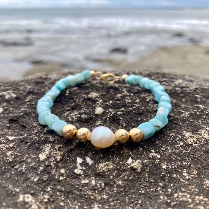 Atlantis Larimar & Pearl Gold Bracelet