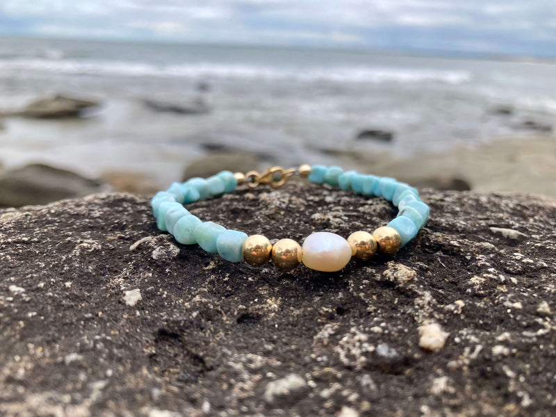 Atlantis Larimar & Pearl Gold Bracelet