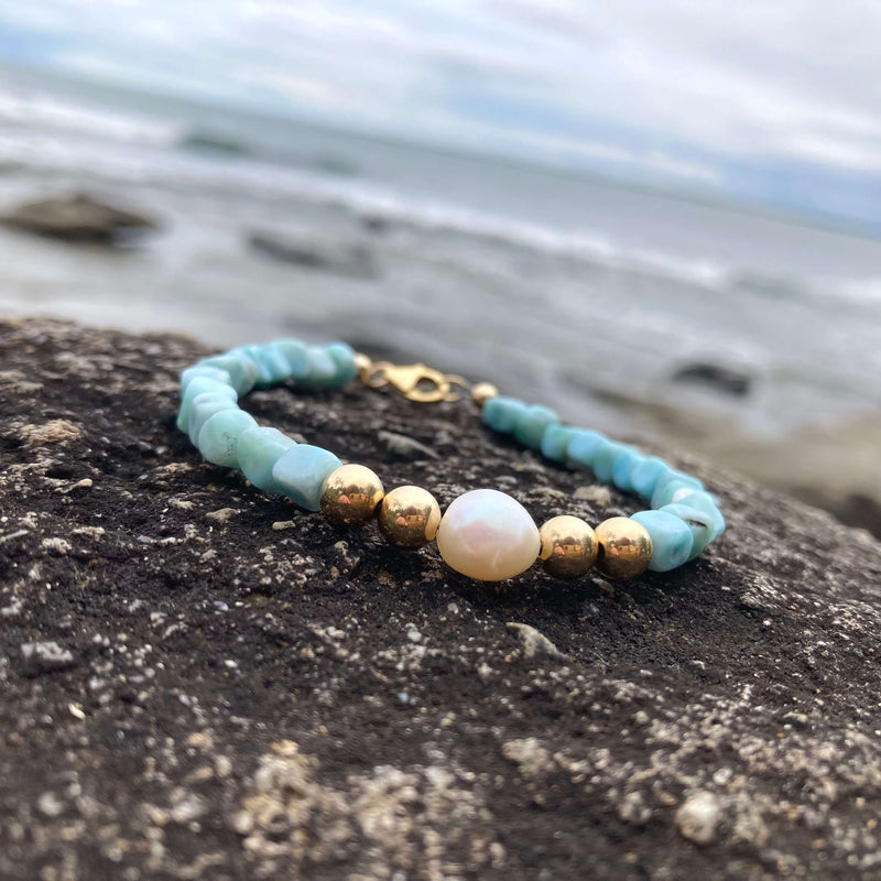 Atlantis Larimar & Pearl Gold Bracelet for support 